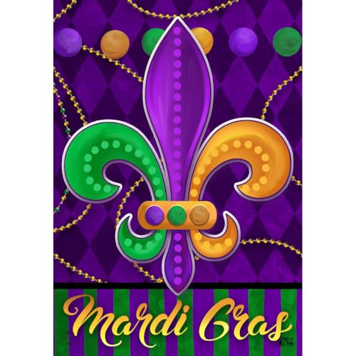 Briarwood Lane Double Sided House Flag 40x28 For Outdoor Mardi Gras Fleur-De-Lis For Mardi Gras House Flag