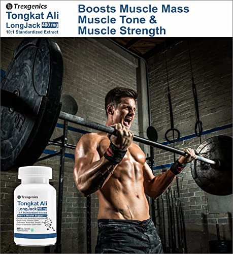 Image of Trexgenics TONGKAT ALI LONGJACK 10:1 extract 400 mg Premium Men's Health Energy, Endurance, Athletic Performance Support (60 Veg. Capsules) (Pack of 3)