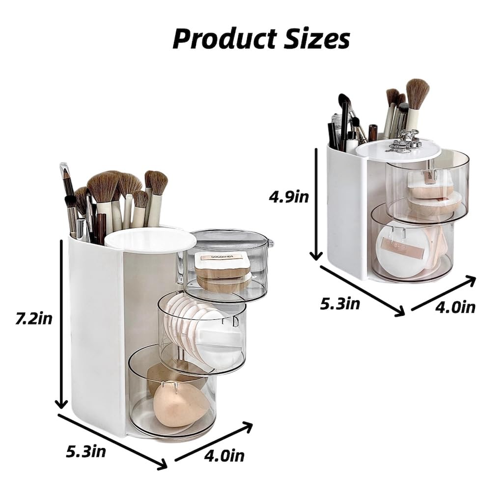 2 Layer Clear Makeup Organizer For Women Hair Accessories Organizer Brush Holder,Rotatable Jewelry Storage, Hair Ties Organizer,Beauty Accessory Case for Cotton Swab Cosmetic Storage (2 Layers)