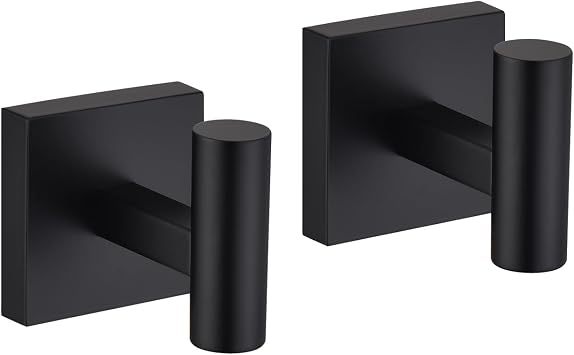 Matte Black Bathroom Towel Hook 2 Pack, Coat Robe Clothes Hooks for Bathroom Kitchen Garage Heavy Duty Wall Mounted