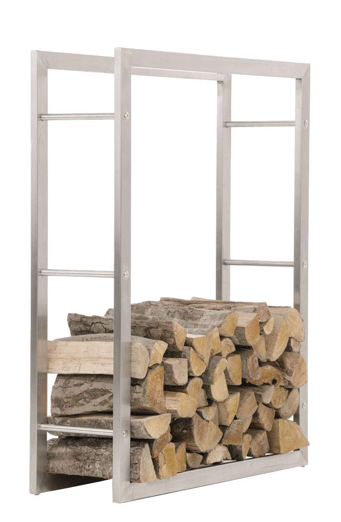 CLP Scaffale Legnaia Keri in Robusto Acciaio Inox per Camino I Portalegna da Interno per Caminetto I Supporto Legnaia Design Soggiorno, Dimensione:25x80x100 cm