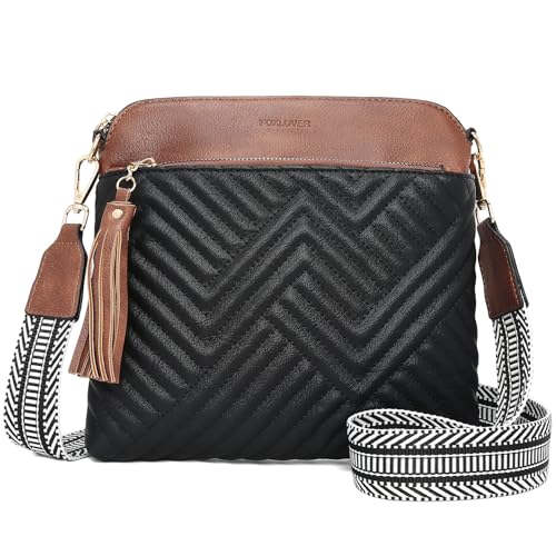 FOXLOVER Quilted Crossbody Bags for Women Vegan Leather Boho Purses Shoulder Handbags with Tassel