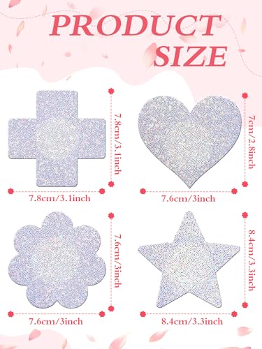 Poen 25 Pairs Glitters Pasties Summer Breast Pasties Stickers Self Adhesive Reusable Sticky Breast Patch for Women Black, White2