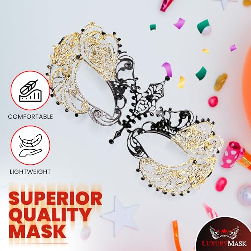 Image of Masquerade Mask for Women with Rhinestones - Elegant Metal Half Face Mask for Masquerade Parties, Mardi Gras, & Themed Events