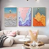 Wandbilder, 3-teilig, 60 x 80 cm, ohne Rahmen, Motiv: Strand, Mond, Sterne, nordische abstrakte Landschaft, Wandkunst, Bilder, Heimdekoration