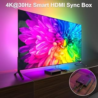 TV LED Backlight with HDMI 4K30Hz Sync Box, LED Lights for 75 inch TVs, 16.4ft RGB led Strip Lights Sync to Screen& Music, Color Changing Lights for TV, PC, Game, APP Control