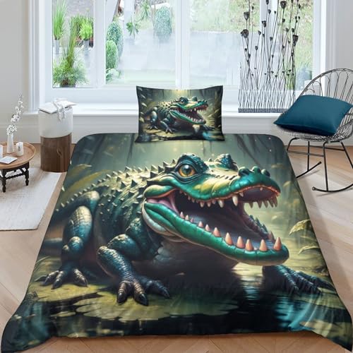 Krokodil Bettwäsche Aus Mikrofaser - 2-teiliges Set Für Single 135x200cm