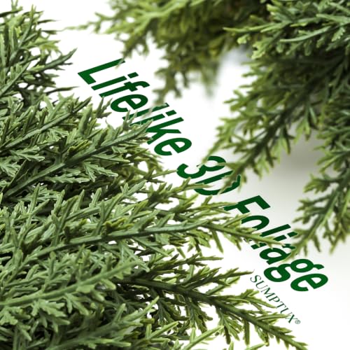 1Pcs 9Ft Real Touch Christmas Cedar Garland, Realistic Full Cedar Garland, Green Artificial Pine Needles Garlands for Mantel, Fireplace, Stairs Railing, Tables, Christmas Decorations - image 2