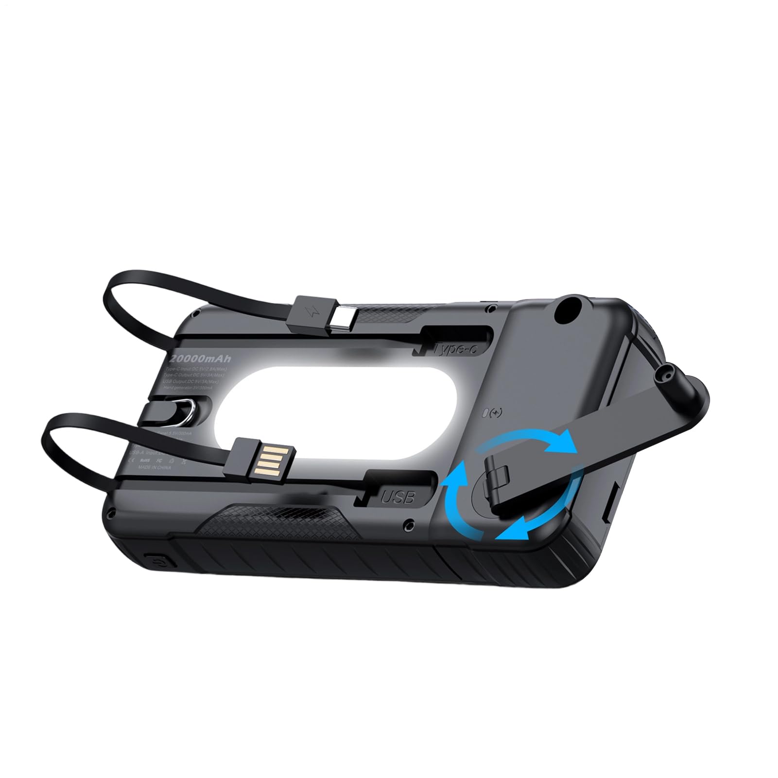 Caricatore Solare Power Bank Batteria da 20000mAh per Sopravvivenza | Power Bank Solare Con Manovella Per Telefono Per Telefono Per Campeggio Escursionismo Viaggio Pesca Zaino In Spalla