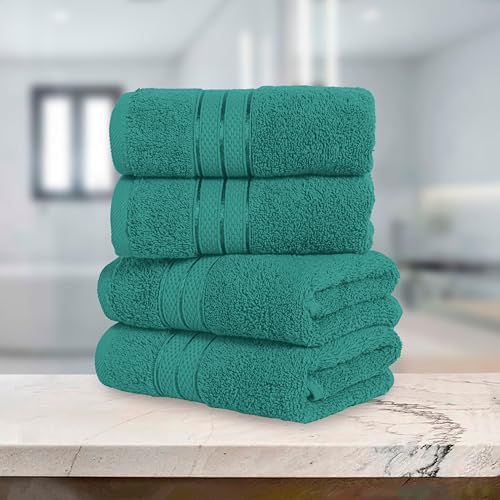 Image of Elegant Comfort Three Line Popcorn Towel Set for Bathroom 16 x 28 inches, Premium Hotel Quality 4-Pack Hand Towels, 100% Turkish Cotton, Soft and Durable, Quick Dry and Highly Absorbent, Teal Blue