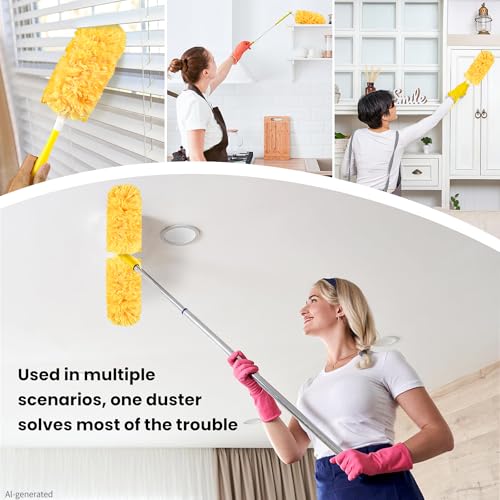 Image of Heavy Duty Duster Refills for swiffer Duster, Disposable Dusters Kit for Cleaning Dusting Furniture Blind Ceiling Fan, Electrostatic Lock-Dust Technology 360 Feather Duster,60 Duster and 1 Handle