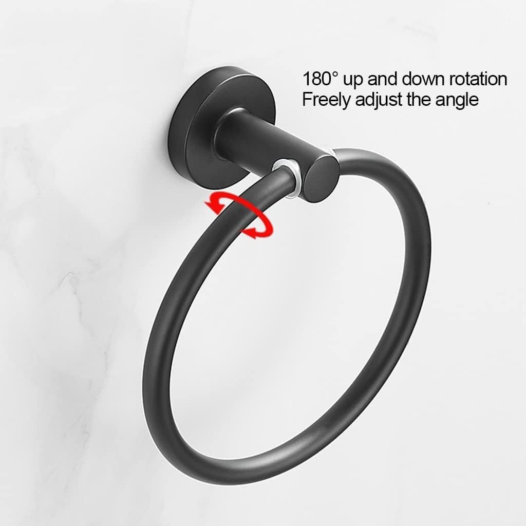 Towel Ring, Bathroom Towel Rack, Towel Hanging Towel Rail, Black Round Stainless Steel Hand Towel Holder, Wall Mounted Bathroom