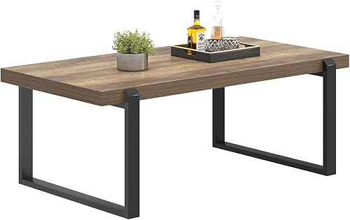 Miniatura 71 de FOLUBAN Mesa de centro rústica, moderna mesa central industrial de madera y metal para sala de estar, roble de 47 pulgadas Roble,Negro