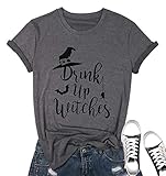 Camiseta divertida de manga corta para mujer con texto en inglés «Drink up Witches», gris, M