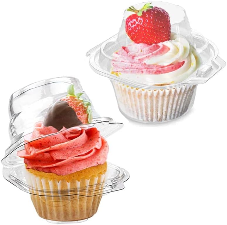 50-Piece Individual Plastic Cupcake Carriers with Airtight Dome Lids