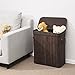 SONGMICS Divided Bamboo Laundry Basket Double Hamper with Lid Handles and Removable Liner Two-section Dirty Clothes Storage Sorter Rectangular Dark Brown ULCB64B