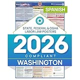 2026 Washington Labor Law Poster – State & Federal Compliance in Spanish – OSHA, EEOC, FMLA, Minimum Wage – Durable, Laminated & Waterproof Workplace Employment Poster – Made in USA – 26” x 39.5”