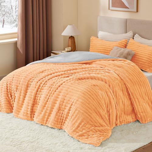 BEDELITE Fleece Full Comforter Set -Super Soft & Warm Fluffy Coral Bedding, Luxury Fuzzy Heavy Bed Set for Winter with 2 Pillow Cases