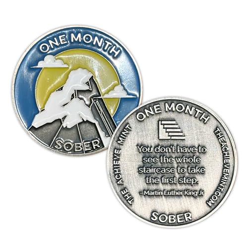 Image of The Achieve Mint 1 Month Sober Token | One Month Sobriety Chip | Non-AA, Non-Religious Medallions for Men and Women Celebrating Sobriety