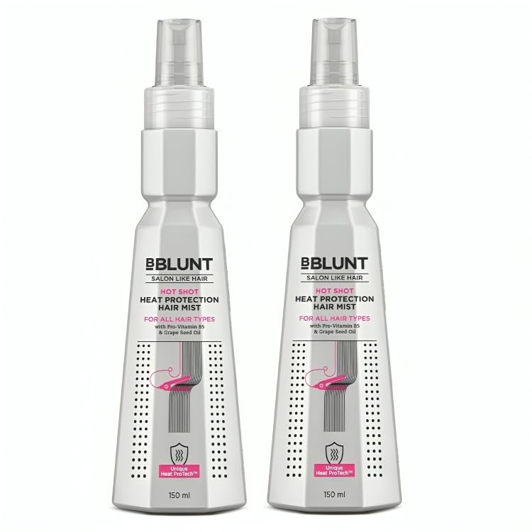 Bblunt Hot Shot Heat Protection Hair Mist | With Grapeseed Oil & Provitamin B5 | No Sulphate, No Paraben, No SLS | Designed for Indian Hair | Prevents Damage | Upto 230° Celsius Protection | For Men & Women | 150 ml x 2-image-41