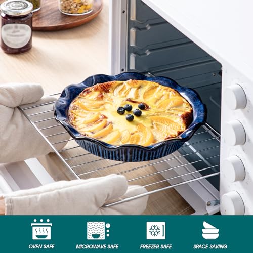 vancasso Ceramic Pie Pan for Baking, 9 inch Deep Pie Plates for Apple Pie, Pot Pie, Tart and Quiche, Reactive Glaze Fluted Pie Pans, Large Pie Dish with Ruffled Edge, Blue, STERN Series by vancasso - Image 4