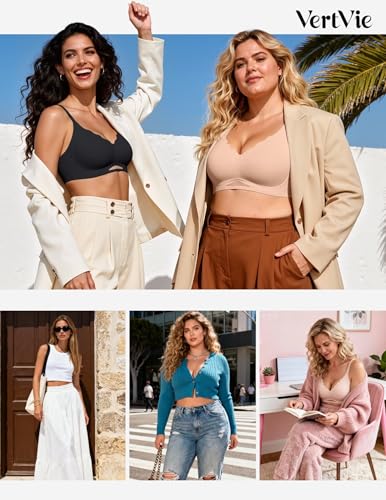 Image of Vertvie Jelly Bras for Women No Underwire Supportive | Seamless Wireless Bralette, Cool Breathable Mesh, Push Up Scalloped V-Neck, Full Coverage Tshirt Bra, Soft Comfortable