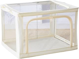 VALINK Closet Organizer Storage Bins, Multifunction Storage Bin with Thick Steel Frame and Doubler Zipper Foldable Transparent Storage Bins for Comforters, Blankets, Clothes