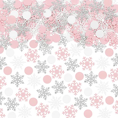 Pink&Silver&White Snowflake Table Confetti Winter Wonderland Snowflake Confetti For Christmas Winter Wonderland Birthday Baby Shower Table Decorations - 200 Pcs #TOP13