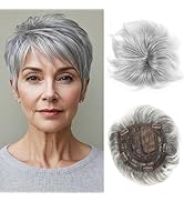 BECUS Grey Hair Toppers for Women with Thinning Bangs 360°3D Cover 6.5x6 Inches Toupee Hair Piece...