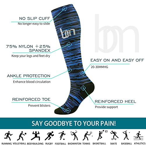 Image of bropite Compression Socks for Women &Men Circulation-Support Knee High Socks 20-30 mmhg-Best for Running,Medical,Nurse,Travel, 07 -Assorted 04, Large-X-Large