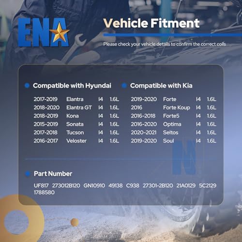 ENA Red Ignition Coil Pack UF817 Compatible with Hyundai Kia Sonata Elantra Tucson Kona Elantra GT Soul Optima Forte5 Seltos Forte Koup 1.6L L4 2015-2023 Coils Set of 4 Replacement for 273012B120 by ENA - Used condition - Image 2