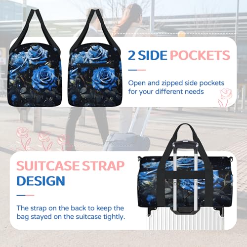 Floral Pattern Roses Sports Duffle Bag for Women Men Waterproof Overnight Weekender Bag with Adjustable Strap Travel Tote Bags for Beach Yoga Work Dance Swim4