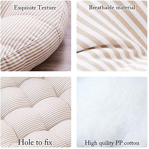 Tiita Striped Seat Cushion 2 Pack Beige Round Floor Pillows 22"X22" Chair Pad Cushions For Indoor/Outdoor Hanging Swing Chair Window Pads, Beige #TOP4