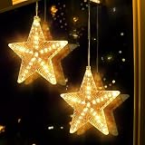 Joomer LED Sterne Weihnachtsbeleuchtung, 31 LED Fensterdeko Lichterkette Batterie Timer mit Saugnäpfe, Warmweiß Meteoritenschauer Lichteffekte Weihnachtsstern Innen für Balkon Hochzeit Party(2 Stück)