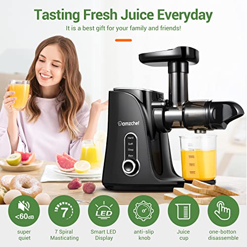 Juicer Machines,AMZCHEF Slow Masticating Juicer Extractor, Cold Press Juicer with Two Speed Modes, Travel bottle(500ML),LED display, Easy to Clean Brush & Quiet Motor for Vegetables&Fruits (Black)