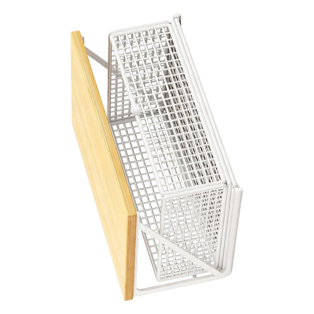 Vertikaler 2-lagiger Küchen-Organizer mit Schieberegalen, robustes Metallregal, Utensilien und Kaffeezubehör, weiß, 35 x 25 x 18 cm
