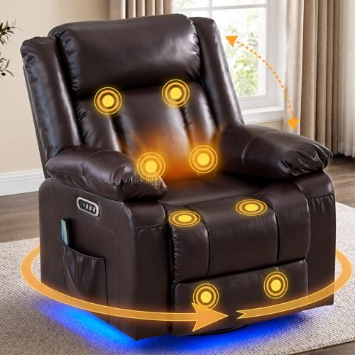 Sillón reclinable giratorio de cuero sintético marrón miniatura 1