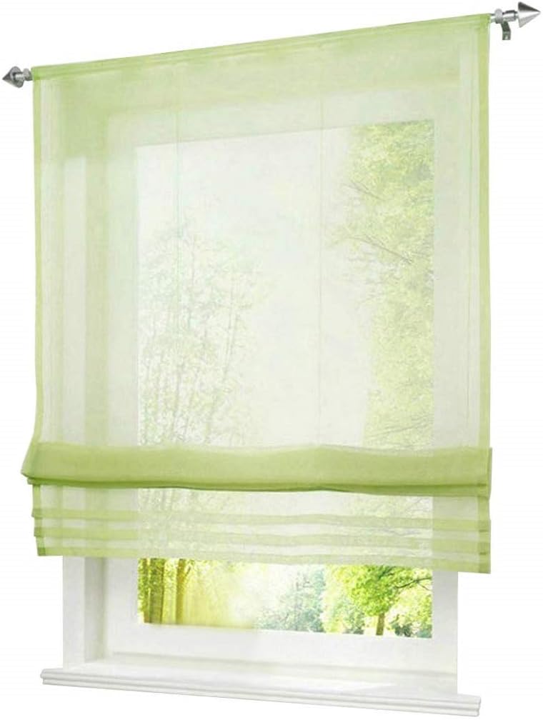 ESLIR Roman Blind, Kitchen Roman Curtain with Drawstring, White Voile Curtains, Transparent Green, W x H 80 x 155 cm, 1 Piece