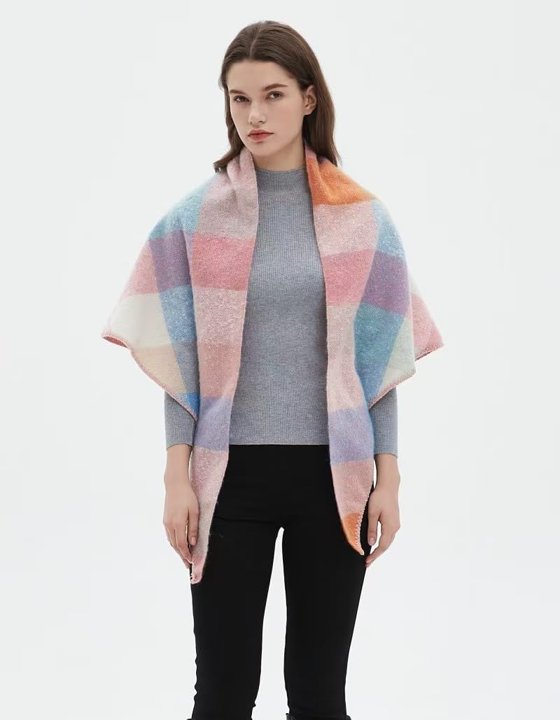 Womens Fall Winter Scarf Plaid Oversized Large Triangle Blanket Scarves Fashion Soft Shawl Wrap