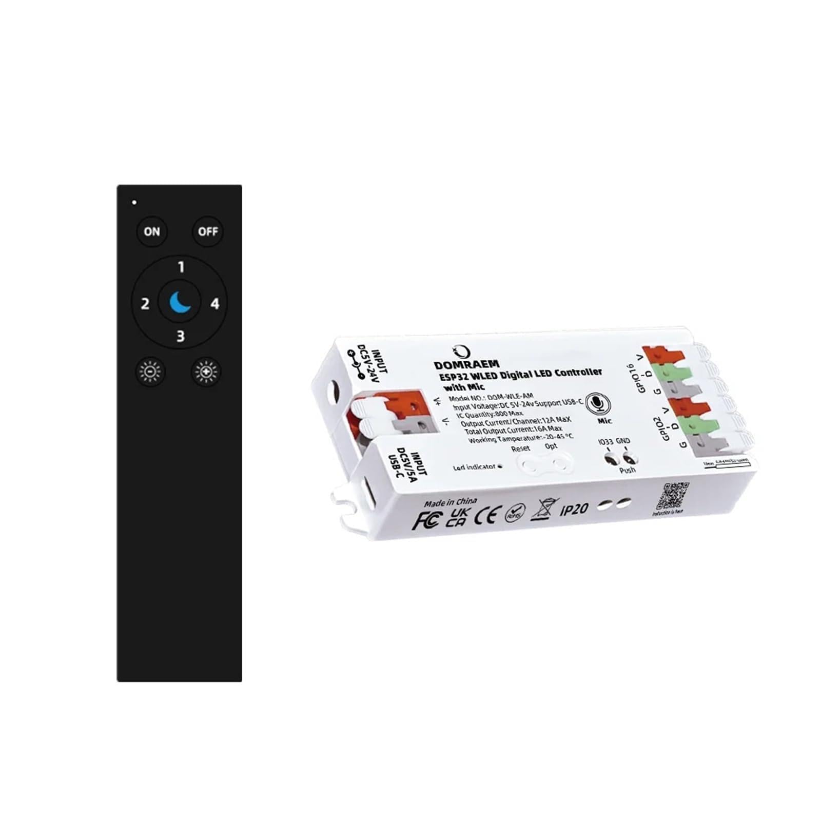 Controlador LED digital ESP32 WLED con USB-C y UART 8