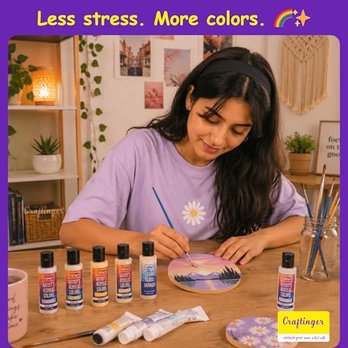 Image of Craftinger 200ml High Gloss Clear Varnish with Free 30ml Acrylic Color | Non-Yellowing NonToxic | Multi-Surface color for Canvas, Wood, Glass & More | Set for Adults, for Artists, students & Hobbyists