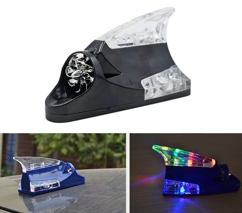 AutoBizarre Car Decorative Shark Fin Antenna with Wind Powered LED Multicolor Warning Strobe Lights Compatible with All Cars (Black)-image-9