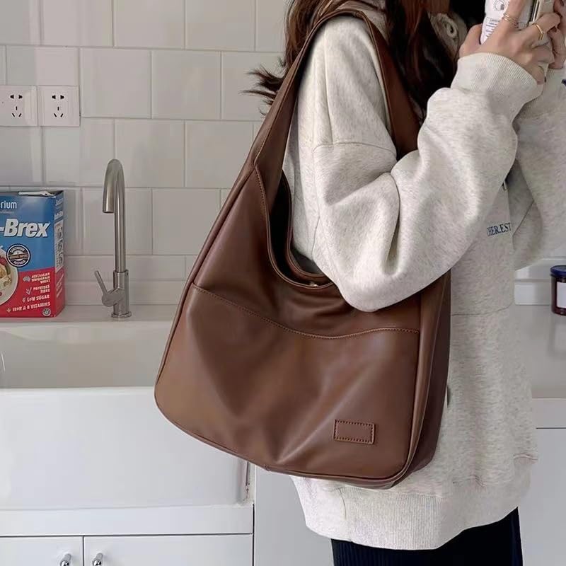 Bolso Tote de cuero marrón grande para mujer miniatura 3