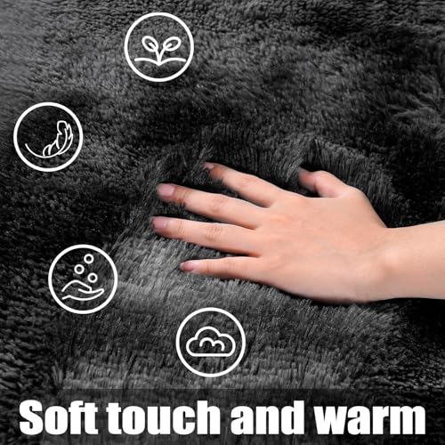 KING DARE Shag Runner Rug 2x6, Soft Fluffy Bedroom Runner Rug Bedside, Non-Slip Washable Plush Fuzzy Carpet for Dorm Girls Boys Kids Room Indoor Decor, Black and Dark Gray