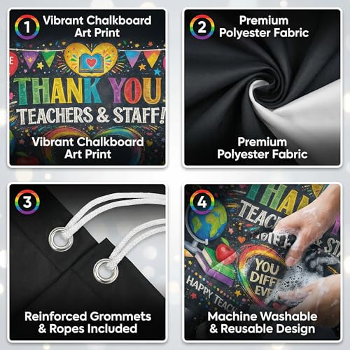 Image of Teacher Appreciation Decorations - Thank You Teachers Teacher Appreciation Week Photo Booth Backdrop Decorations | Teacher Appreciation Banner for Classroom, School Office Decor, Photo Booth Props Background