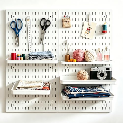 PSLER White Peg Board 22&Prime;&times;22&Prime; White Peg Board Organizer 4pcs PegBoard Wall with Accessories...