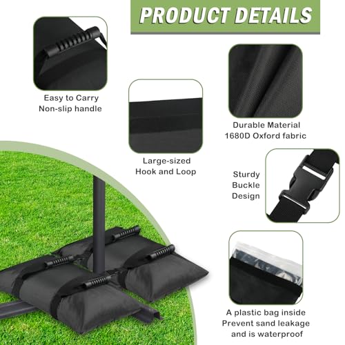 Esmorah Umbrella Base Weights Sand Bags, 2 Pack 65lbs Fillable Weight Bags to Hold Things Down, Black Weighted Base Sandbags for Outdoor Furniture Patio Cantilever Umbrellas Stand (Without Sand) by Esmorah - Image 3