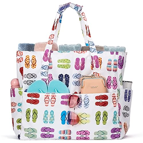 BISON SPIRIT Waterproof Beach Bag for Women Zipper Tote Pool Bag for Gym Grocery Travel Bag with Wet Compartment