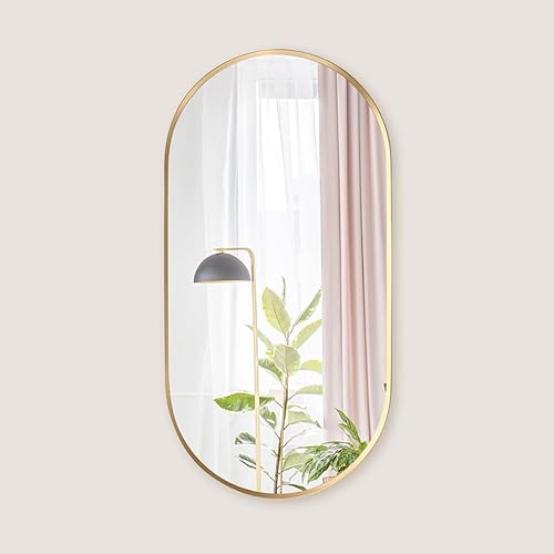 KOHLER 26051-BGL Essential - Espejo de pared con cápsula de 20 x 40 pulgadas, espejo de baño de cápsula grande, espejo de tocador con marco, dorado