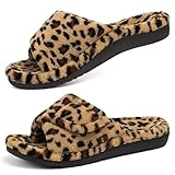 shevalues Orthopedic Slippers for Women with Arch Support Adjustable Open Toe House Shoes for Plantar Fasciitis, Leopard Brown 39